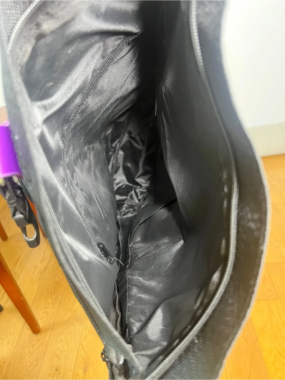 Black and Purple Roll-Top Backpack with Front Pockets